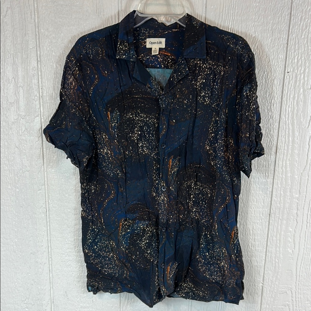 Men's Open Edit Blue Patterned Shirt